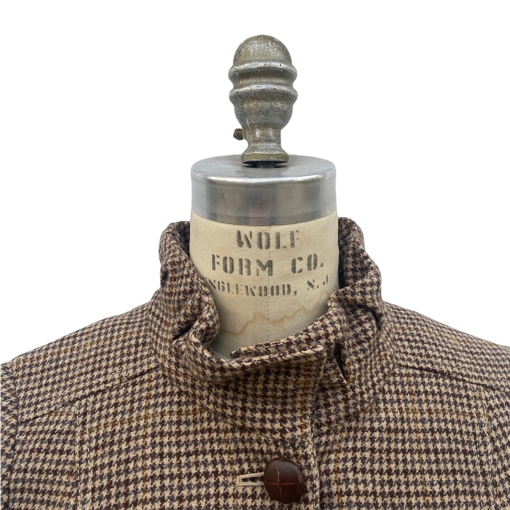 J. Crew Brown Tweed Houndstooth Wool Ruffle Trim Jacket Blazer - Picture 5 of 8